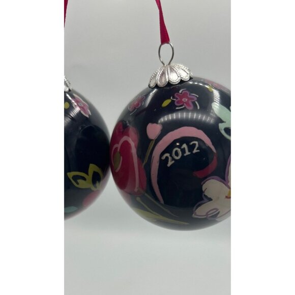 Vera Bradley Ornaments Christmas Set Of 2 Floral Pink Ribbon 2012 w/Gift Boxes - Picture 4 of 6